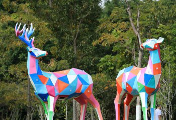 梅花鹿雕塑-玻璃鋼幾何彩繪公園戶(hù)外景觀裝飾品梅花鹿雕塑