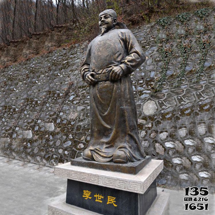 李世民雕塑-森林公園擺放站姿純銅唐太宗李世民銅雕塑像高清圖片