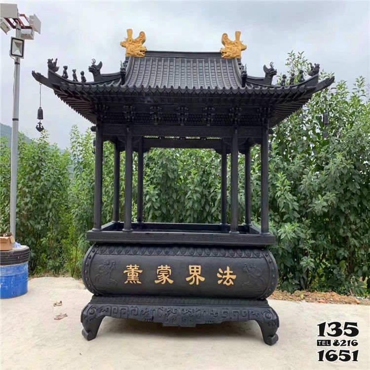 香爐雕塑-鑄鐵大型燒紙鑄銅寺院戶(hù)外擺放香爐高清圖片