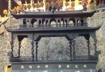 香爐雕塑-宗廟寺院擺放二層八龍柱做舊長形香爐