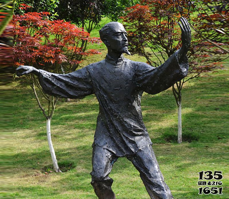 太極雕塑-公園打太極運動人物銅雕高清圖片