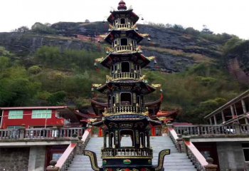 鼎雕塑-景區(qū)寺廟大型塔型不銹鋼仿銅鼎雕塑