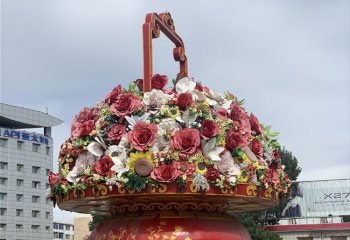 花籃雕塑-玻璃鋼彩繪國(guó)慶花卉戶(hù)外廣場(chǎng)大型花籃雕塑