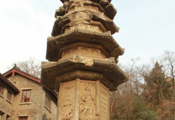 佛塔雕塑-古代石雕寺院戶(hù)外擺放舍利塔雕塑