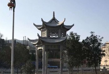 涼亭雕塑-村莊戶(hù)外景觀雙層鏤空仿古建涼亭休息座椅石雕