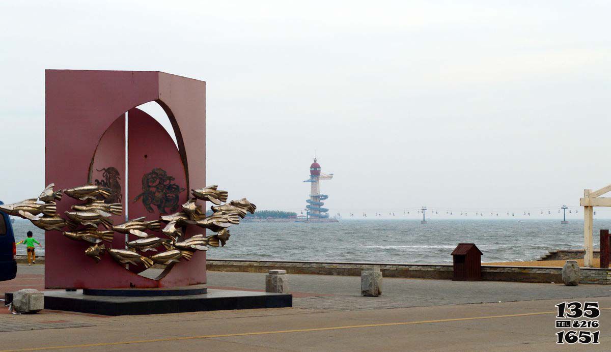 魚(yú)雕塑-海邊裝飾一群空中游走的不銹鋼魚(yú)雕塑高清圖片