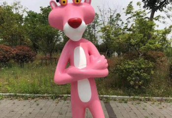 豹子雕塑-公園、商超彩繪粉紅豹，卡通動物玻璃鋼雕塑