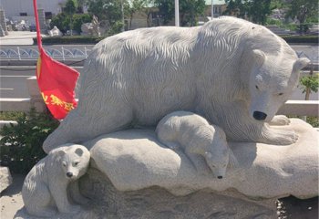 北極熊雕塑-街道邊公園里擺放的一大兩小玻璃鋼創意北極熊雕塑