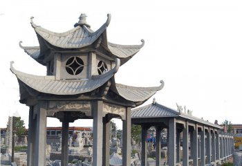 涼亭雕塑-戶(hù)外園林裝飾青石仿古建雙層鏤空長(zhǎng)廊涼亭雕塑