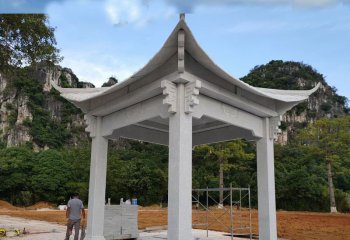 涼亭雕塑--山區(qū)景觀(guān)擺放四角仿古建花崗巖涼亭雕塑