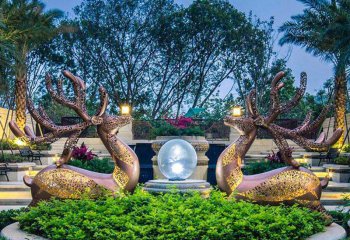 梅花鹿雕塑-公園廣場花壇中的大型不銹鋼兩只梅花鹿雕塑