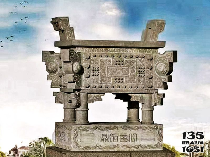 香爐雕塑-景區(qū)廣場(chǎng)擺放仿古鼎浮雕祈福長(zhǎng)形平口香爐雕塑高清圖片