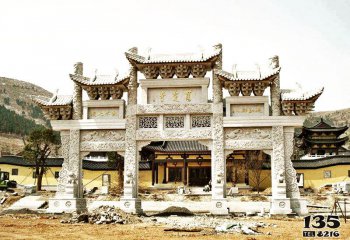 牌坊雕塑-景區寺院門前仿古建筑斗拱門樓大理石牌坊