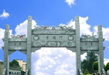 牌坊雕塑-廣場(chǎng)景觀擺放三門(mén)青石柱牌坊