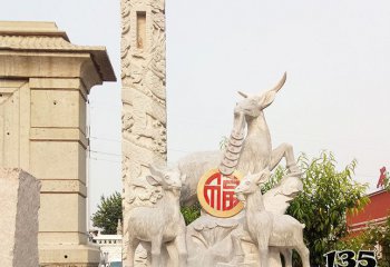 三陽(yáng)開(kāi)泰雕塑-廣場(chǎng)漢白玉石雕浮雕吉祥招財(cái)三陽(yáng)開(kāi)泰雕塑