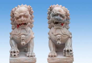 獅子雕塑-大理石石雕寺院庭院獅子雕塑