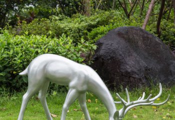 鹿雕塑-公園景區(qū)不銹鋼拋光低頭覓食的鹿雕塑