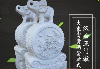 抱鼓石門(mén)墩雕塑-漢白玉大象石鼓家用庭院門(mén)口裝飾擺件抱鼓石