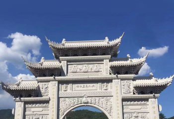 牌坊雕塑-大型漢白玉寺院景區三門石雕牌樓