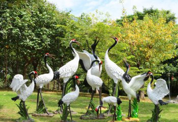 丹頂鶴雕塑-玻璃鋼彩繪公園景觀裝飾品丹頂鶴雕塑