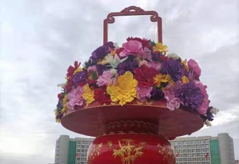 花籃雕塑-戶(hù)外景區(qū)廣場(chǎng)玻璃鋼彩繪迎接國(guó)慶大花籃雕塑