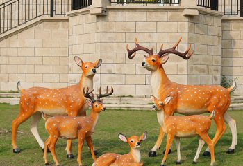 鹿雕塑-公園景區玻璃鋼彩繪一家五口鹿雕塑