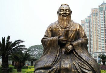 孔子雕塑-校園古代名人坐式孔子教學玻璃鋼仿銅雕塑