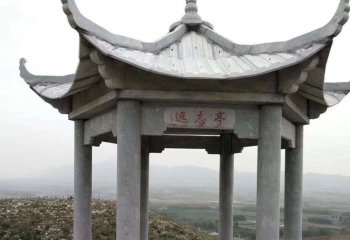 涼亭雕塑-景區(qū)寺院山頂擺放六角休息涼亭雕塑