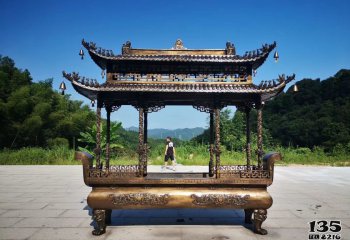 香爐雕塑-大型寺廟景區(qū)擺放二層鏤空鑄銅浮雕香爐雕塑