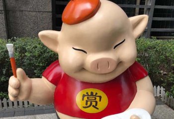 小豬雕塑-商業(yè)廣場(chǎng)街邊擺放卡通豬玻璃鋼雕塑