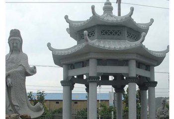 涼亭雕塑-寺廟戶(hù)外擺放雙層浮雕石柱涼亭座椅雕塑