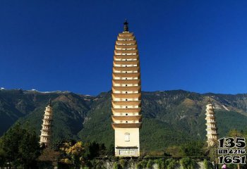 佛塔雕塑-中國寺廟多層佛塔景觀