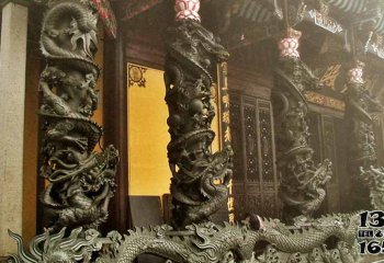 龍柱雕塑-寺廟大殿門前裝飾龍紋仿銅雕塑