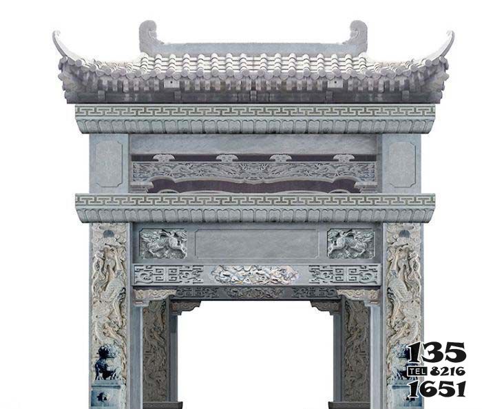 牌坊雕塑-景區(qū)古建筑斗拱單門(mén)浮雕牌坊高清圖片