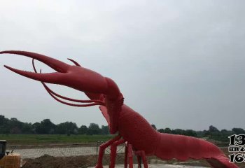 蝦雕塑-公園廣場(chǎng)擺放的舉著鉗子的玻璃鋼創(chuàng)意蝦雕塑