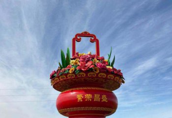 花籃雕塑-廣場(chǎng)戶外創(chuàng)意工藝玻璃花籃雕塑