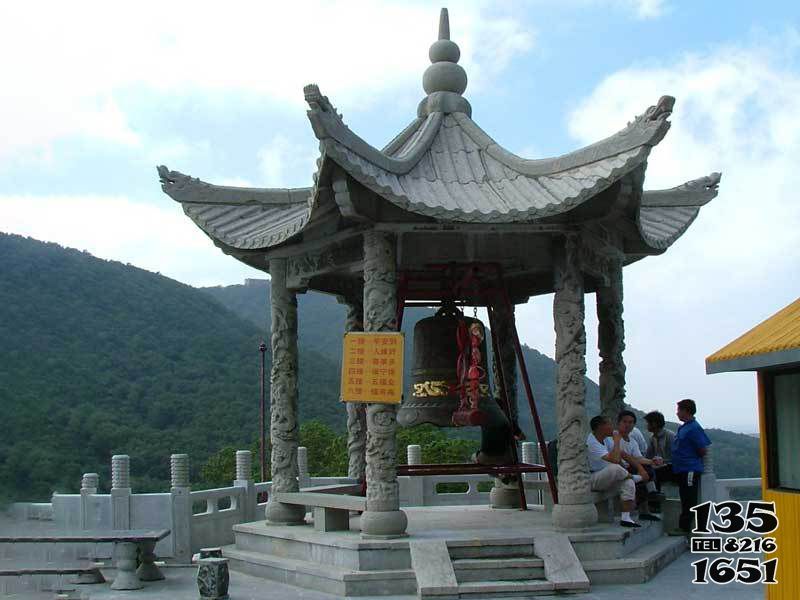 涼亭雕塑-景區(qū)寺廟擺放銅鐘仿古建涼亭雕塑高清圖片