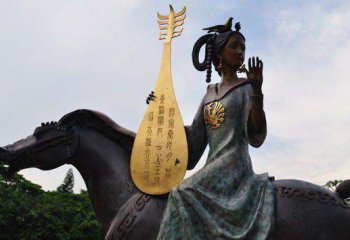 騎馬雕塑-公園銅雕拿琵琶古代美女騎馬雕塑