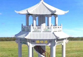 涼亭雕塑-漢白玉戶(hù)外寺廟二層涼亭觀(guān)景休息石雕