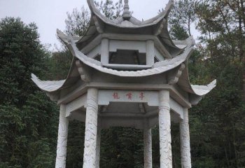 涼亭雕塑-山區(qū)寺廟戶外雙層斗拱頂青石仿古涼亭