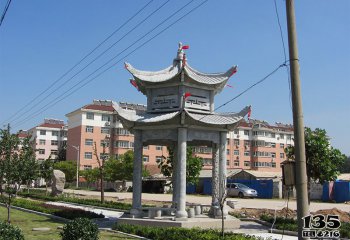 涼亭雕塑-園林戶(hù)外涼亭雙層頂仿古建石雕