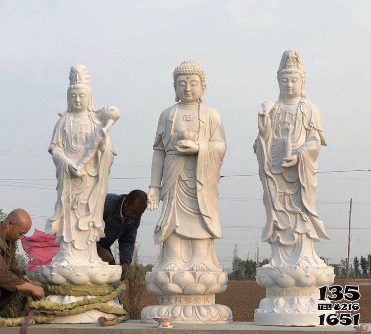 三圣雕塑-大理石石雕寺廟西方三圣雕塑高清圖片