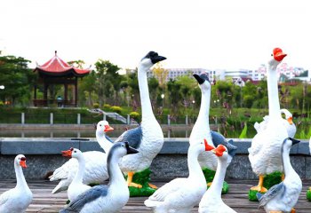 天鵝雕塑-公園玻璃鋼仿真彩繪天鵝雕塑