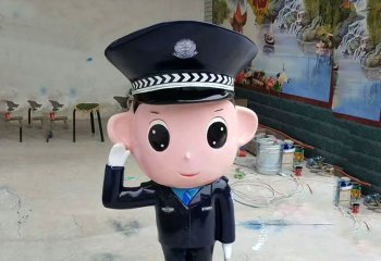 警察雕塑-景區玻璃鋼創意童趣敬禮的男警察雕塑