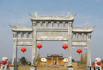 牌坊雕塑-寺院景區(qū)新款青石牌坊山門(mén)石雕