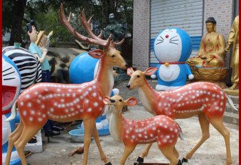 鹿雕塑-公園景區玻璃鋼彩繪創意一家三口鹿雕塑