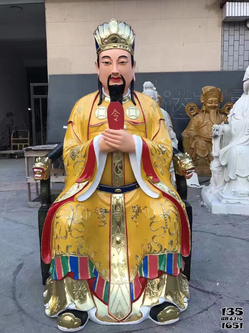 三官雕塑-寺廟大型玻璃鋼彩繪三官雕塑高清圖片