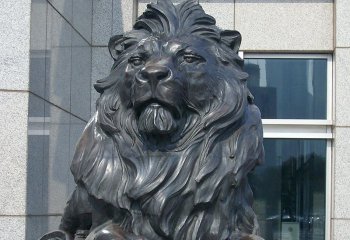 獅子雕塑-城市街道大型仿真動物創(chuàng)意不銹鋼仿銅獅子雕塑