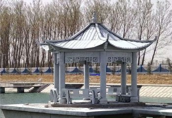 涼亭雕塑-戶外公園湖中擺放青石仿古建筑休閑涼亭