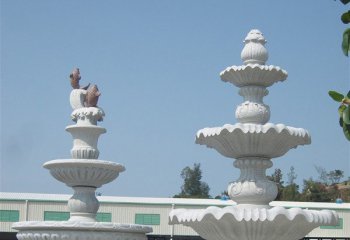 漢白玉簡(jiǎn)約三層噴泉雕塑-漢白玉公園三層噴泉雕塑